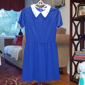 Blue fit and flare with white collar